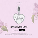 Accessori per collana braccialetto fai-da-te con ciondolo a forma di cuore in argento sterling S925, Hand In Hand