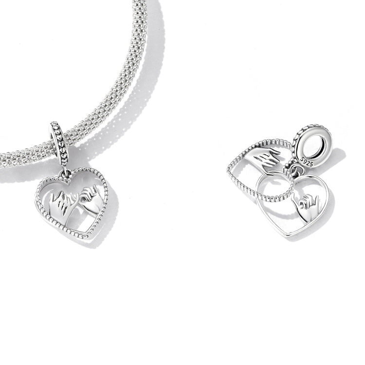 Accessori per collana braccialetto fai-da-te con ciondolo a forma di cuore in argento sterling S925, Hand In Hand