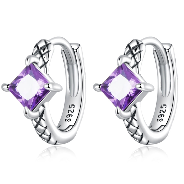 Orecchini da donna con fibbia per orecchio in argento sterling S925 con zirconi viola, Purple Zircon Snake