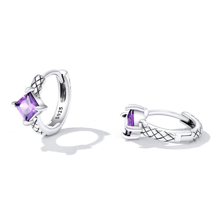 Orecchini da donna con fibbia per orecchio in argento sterling S925 con zirconi viola, Purple Zircon Snake