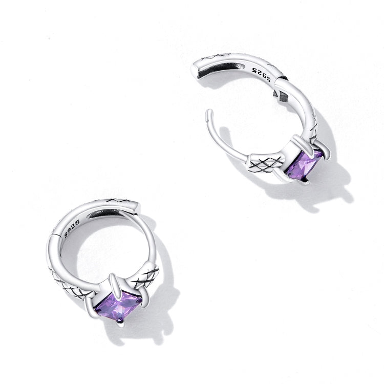 Orecchini da donna con fibbia per orecchio in argento sterling S925 con zirconi viola, Purple Zircon Snake