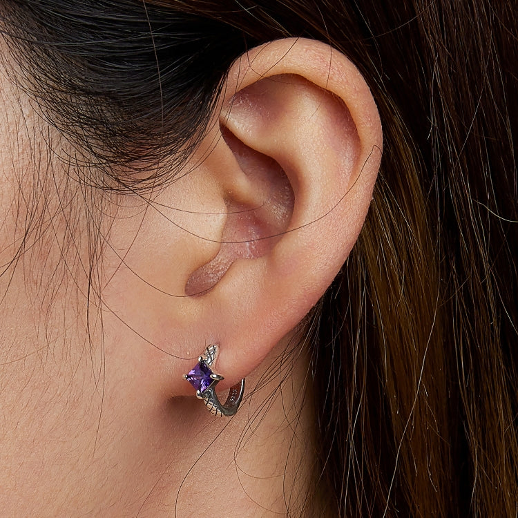 Orecchini da donna con fibbia per orecchio in argento sterling S925 con zirconi viola, Purple Zircon Snake