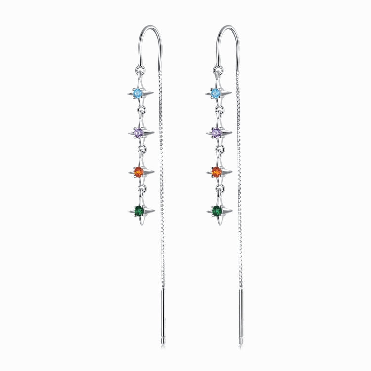 Orecchini da donna della linea di orecchini con zirconi colorati a forma di stella in argento sterling S925, Star Colored Zircon