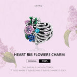 Accessori per collana braccialetto fai-da-te con perline a forma di cuore in argento sterling S925, Heart Rib Flower