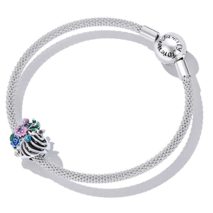 Accessori per collana braccialetto fai-da-te con perline a forma di cuore in argento sterling S925, Heart Rib Flower