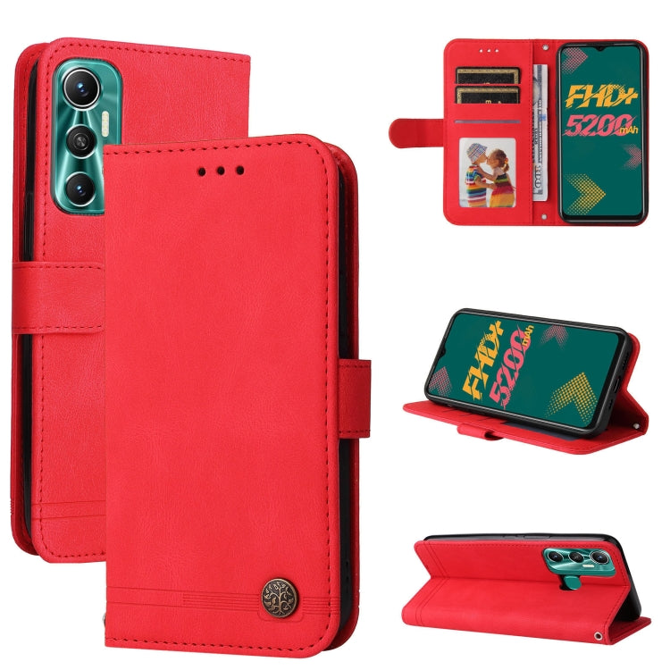 Custodia per telefono in pelle con bottone in metallo con albero della vita Skin Feel, For Infinix Hot 11, For Infinix Smart 6, For Infinix Note 11 Pro / 11S / X697, For OPPO Reno7 5G / Find X5 Lite Global