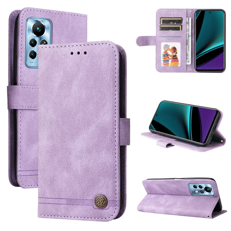 Custodia per telefono in pelle con bottone in metallo con albero della vita Skin Feel, For Infinix Hot 11, For Infinix Smart 6, For Infinix Note 11 Pro / 11S / X697, For OPPO Reno7 5G / Find X5 Lite Global
