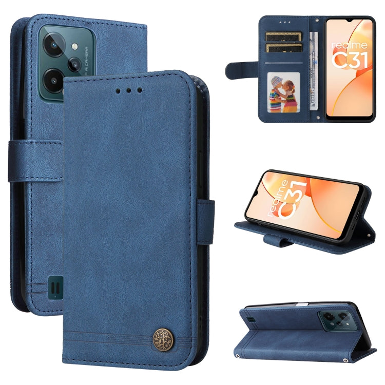 Custodia per telefono in pelle con bottone in metallo con albero della vita Skin Feel, For OPPO Realme C31, For OPPO Realme C35, For OPPO Reno7 SE 5G, For OPPO A96 5G / Reno7 Z 5G / OnePlus Nord N20 5G