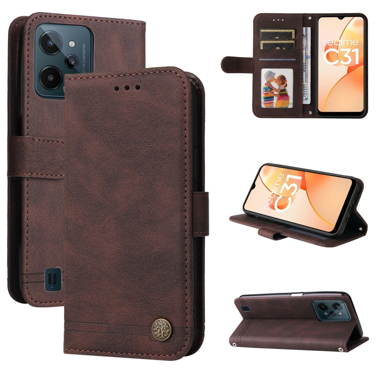 Custodia per telefono in pelle con bottone in metallo con albero della vita Skin Feel, For OPPO Realme C31, For OPPO Realme C35, For OPPO Reno7 SE 5G, For OPPO A96 5G / Reno7 Z 5G / OnePlus Nord N20 5G