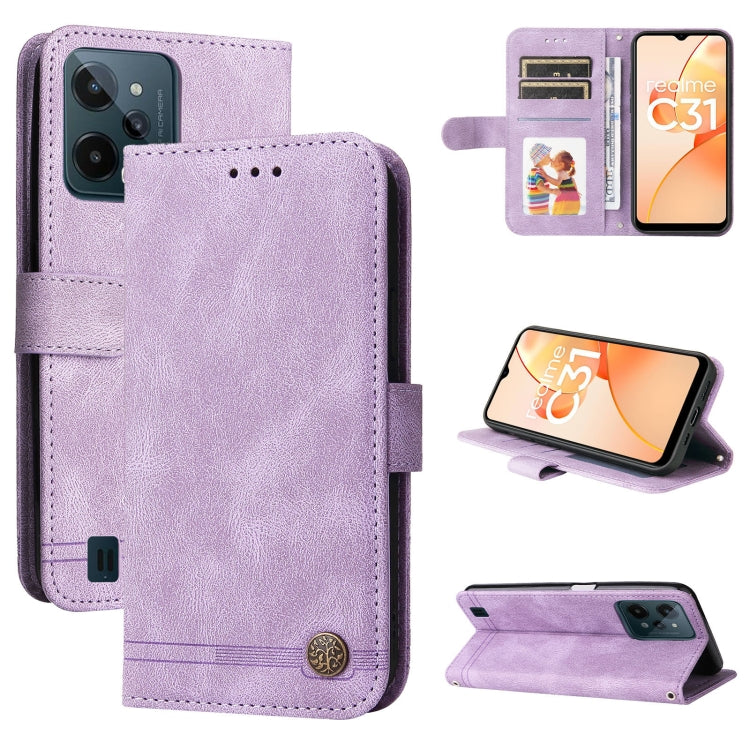 Custodia per telefono in pelle con bottone in metallo con albero della vita Skin Feel, For OPPO Realme C31, For OPPO Realme C35, For OPPO Reno7 SE 5G, For OPPO A96 5G / Reno7 Z 5G / OnePlus Nord N20 5G