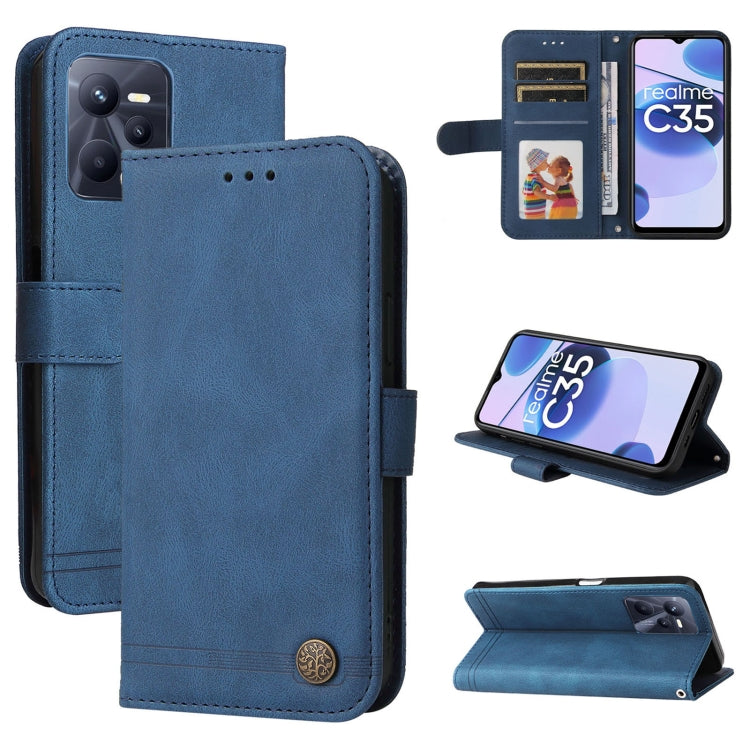 Custodia per telefono in pelle con bottone in metallo con albero della vita Skin Feel, For OPPO Realme C31, For OPPO Realme C35, For OPPO Reno7 SE 5G, For OPPO A96 5G / Reno7 Z 5G / OnePlus Nord N20 5G