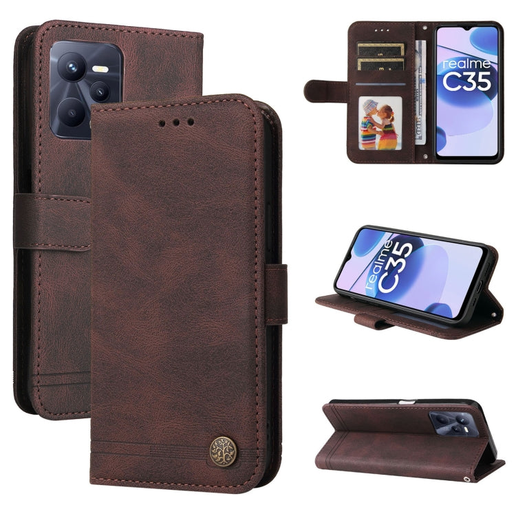 Custodia per telefono in pelle con bottone in metallo con albero della vita Skin Feel, For OPPO Realme C31, For OPPO Realme C35, For OPPO Reno7 SE 5G, For OPPO A96 5G / Reno7 Z 5G / OnePlus Nord N20 5G