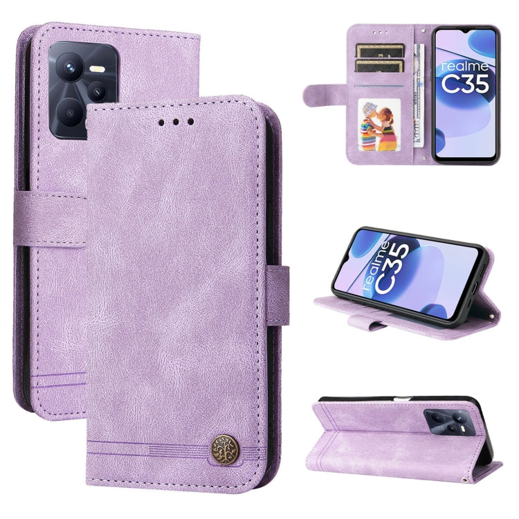 Custodia per telefono in pelle con bottone in metallo con albero della vita Skin Feel, For OPPO Realme C31, For OPPO Realme C35, For OPPO Reno7 SE 5G, For OPPO A96 5G / Reno7 Z 5G / OnePlus Nord N20 5G