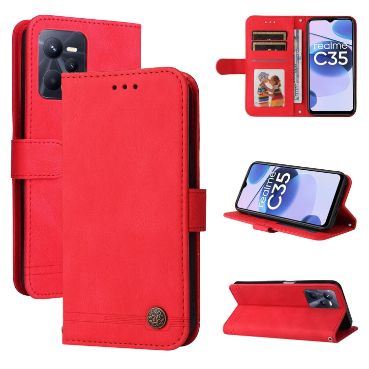 Custodia per telefono in pelle con bottone in metallo con albero della vita Skin Feel, For OPPO Realme C31, For OPPO Realme C35, For OPPO Reno7 SE 5G, For OPPO A96 5G / Reno7 Z 5G / OnePlus Nord N20 5G