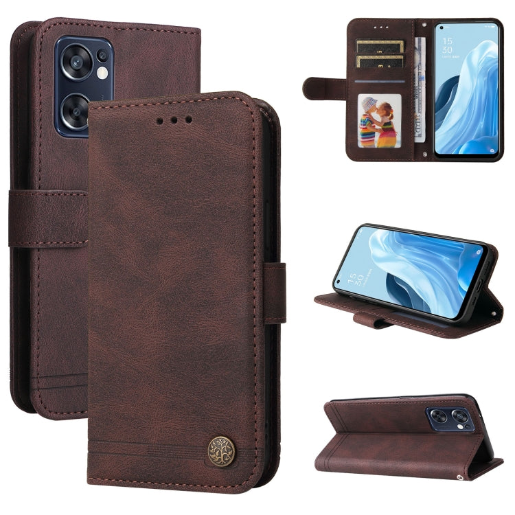 Custodia per telefono in pelle con bottone in metallo con albero della vita Skin Feel, For OPPO Realme C31, For OPPO Realme C35, For OPPO Reno7 SE 5G, For OPPO A96 5G / Reno7 Z 5G / OnePlus Nord N20 5G