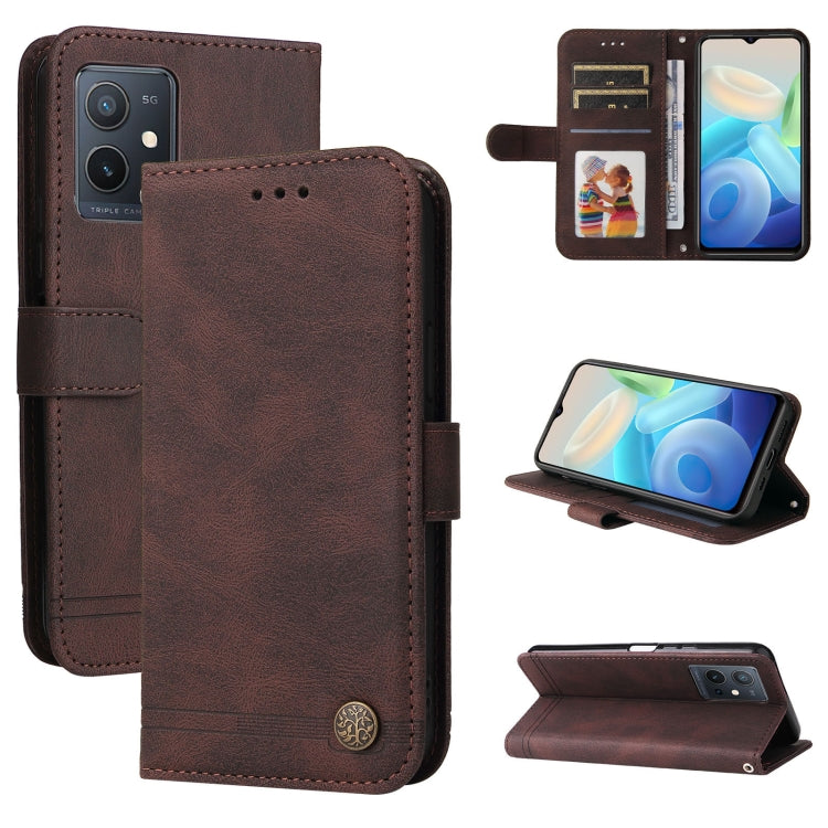 Custodia per telefono in pelle con bottone in metallo con albero della vita Skin Feel, For vivo Y55 / Y75 / T1 5G