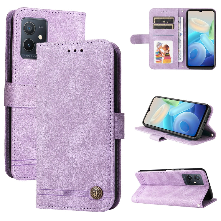 Custodia per telefono in pelle con bottone in metallo con albero della vita Skin Feel, For vivo Y55 / Y75 / T1 5G