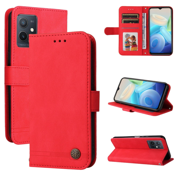 Custodia per telefono in pelle con bottone in metallo con albero della vita Skin Feel, For vivo Y55 / Y75 / T1 5G
