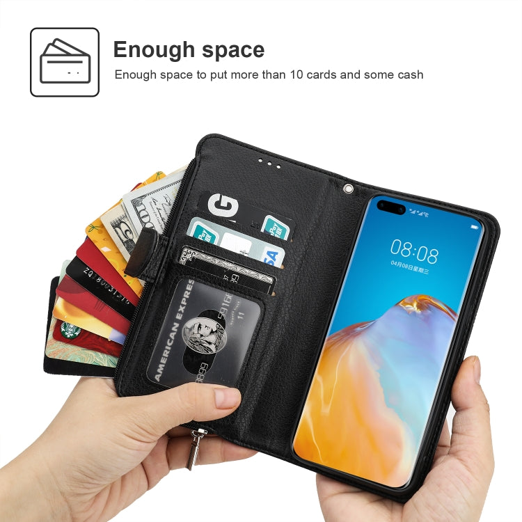 Custodia in pelle flip orizzontale con cerniera in microfibra, For Huawei P40 Pro / P40 Pro+