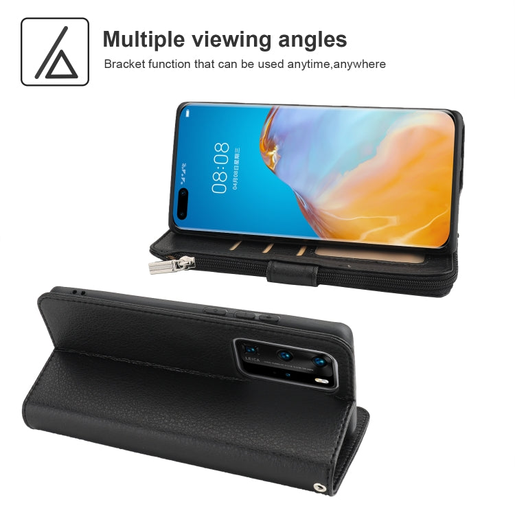 Custodia in pelle flip orizzontale con cerniera in microfibra, For Huawei P40 Pro / P40 Pro+