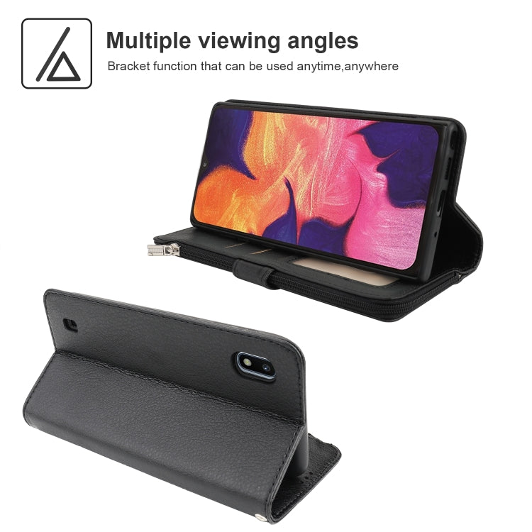 Custodia in pelle flip orizzontale con cerniera in microfibra, For Samsung Galaxy A10, For Samsung Galaxy A10s, For Samsung Galaxy A20e, For Samsung Galaxy A20 / A30