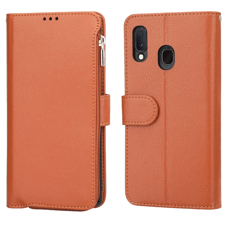 Custodia in pelle flip orizzontale con cerniera in microfibra, For Samsung Galaxy A10, For Samsung Galaxy A10s, For Samsung Galaxy A20e, For Samsung Galaxy A20 / A30