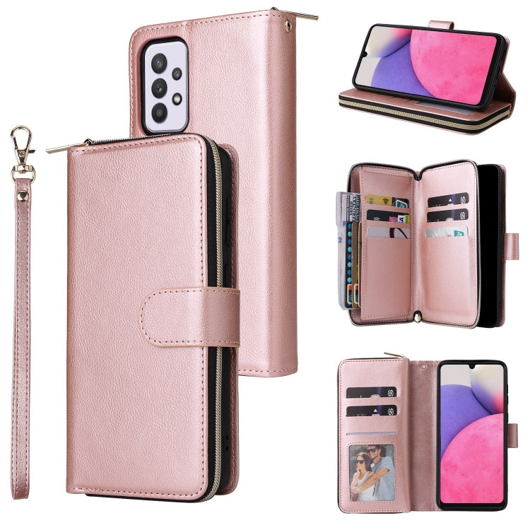 Custodia per cellulare in pelle con cerniera a portafoglio con 9 slot per schede, For Samsung Galaxy A03s EU Version, For Samsung Galaxy A13 5G, For Samsung Galaxy A33 5G, For Samsung Galaxy A53 5G