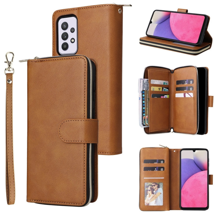 Custodia per cellulare in pelle con cerniera a portafoglio con 9 slot per schede, For Samsung Galaxy A03s EU Version, For Samsung Galaxy A13 5G, For Samsung Galaxy A33 5G, For Samsung Galaxy A53 5G