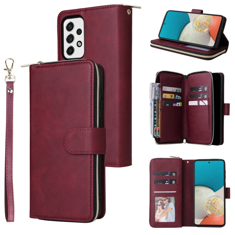 Custodia per cellulare in pelle con cerniera a portafoglio con 9 slot per schede, For Samsung Galaxy A03s EU Version, For Samsung Galaxy A13 5G, For Samsung Galaxy A33 5G, For Samsung Galaxy A53 5G
