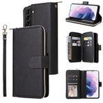 Custodia per cellulare in pelle con cerniera a portafoglio con 9 slot per schede, For Samsung Galaxy S22+ 5G, For Samsung Galaxy S22 Ultra 5G, For Samsung Galaxy S22 5G
