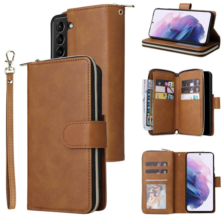 Custodia per cellulare in pelle con cerniera a portafoglio con 9 slot per schede, For Samsung Galaxy S22+ 5G, For Samsung Galaxy S22 Ultra 5G, For Samsung Galaxy S22 5G