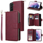 Custodia per cellulare in pelle con cerniera a portafoglio con 9 slot per schede, For Samsung Galaxy S22+ 5G, For Samsung Galaxy S22 Ultra 5G, For Samsung Galaxy S22 5G