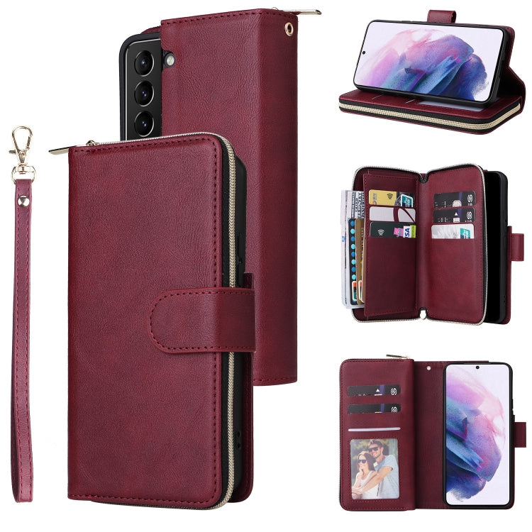 Custodia per cellulare in pelle con cerniera a portafoglio con 9 slot per schede, For Samsung Galaxy S22+ 5G, For Samsung Galaxy S22 Ultra 5G, For Samsung Galaxy S22 5G