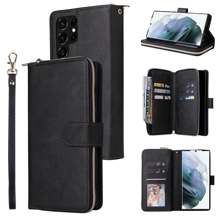 Custodia per cellulare in pelle con cerniera a portafoglio con 9 slot per schede, For Samsung Galaxy S22+ 5G, For Samsung Galaxy S22 Ultra 5G, For Samsung Galaxy S22 5G