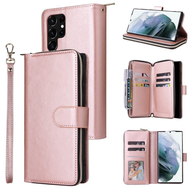 Custodia per cellulare in pelle con cerniera a portafoglio con 9 slot per schede, For Samsung Galaxy S22+ 5G, For Samsung Galaxy S22 Ultra 5G, For Samsung Galaxy S22 5G