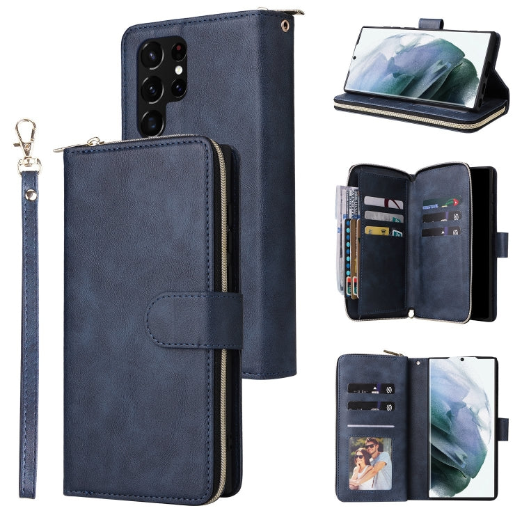 Custodia per cellulare in pelle con cerniera a portafoglio con 9 slot per schede, For Samsung Galaxy S22+ 5G, For Samsung Galaxy S22 Ultra 5G, For Samsung Galaxy S22 5G
