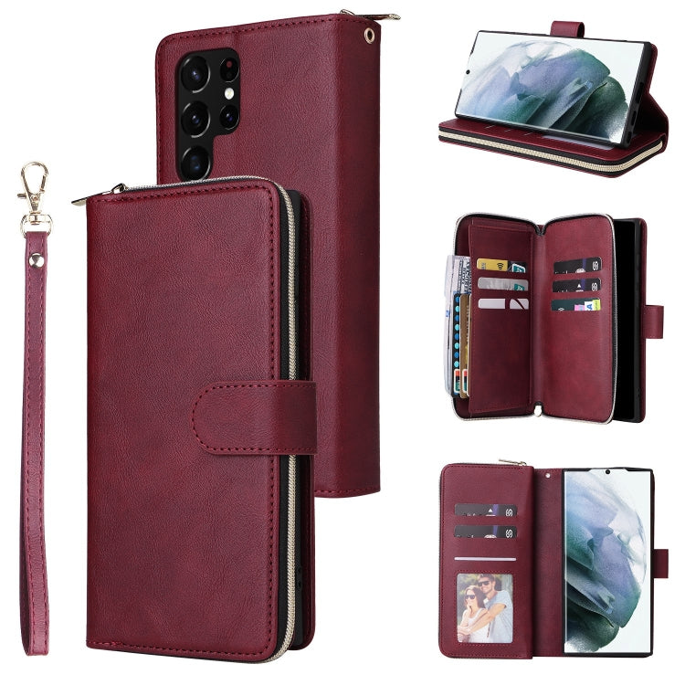 Custodia per cellulare in pelle con cerniera a portafoglio con 9 slot per schede, For Samsung Galaxy S22+ 5G, For Samsung Galaxy S22 Ultra 5G, For Samsung Galaxy S22 5G