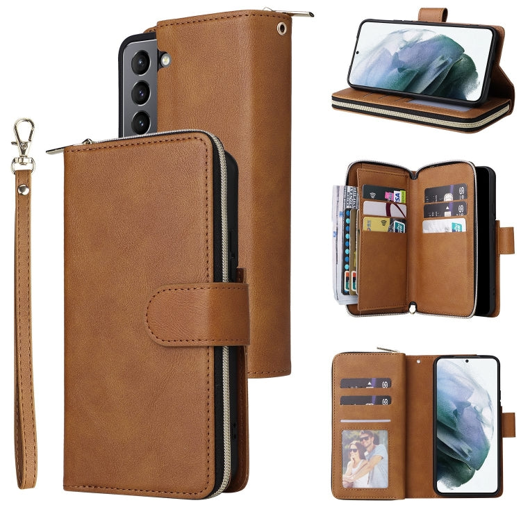 Custodia per cellulare in pelle con cerniera a portafoglio con 9 slot per schede, For Samsung Galaxy S22+ 5G, For Samsung Galaxy S22 Ultra 5G, For Samsung Galaxy S22 5G