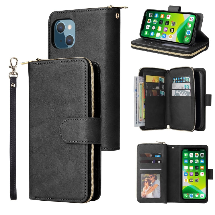 Custodia per cellulare in pelle con cerniera a portafoglio con 9 slot per schede, For iPhone 13 mini, For iPhone 13, For iPhone 13 Pro, For iPhone 13 Pro Max