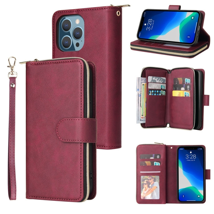 Custodia portafoglio in pelle con 9 slot per iPhone 13 Pro Max
