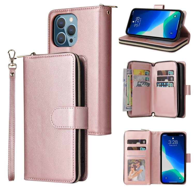 Custodia portafoglio in pelle con 9 slot per iPhone 13 Pro Max