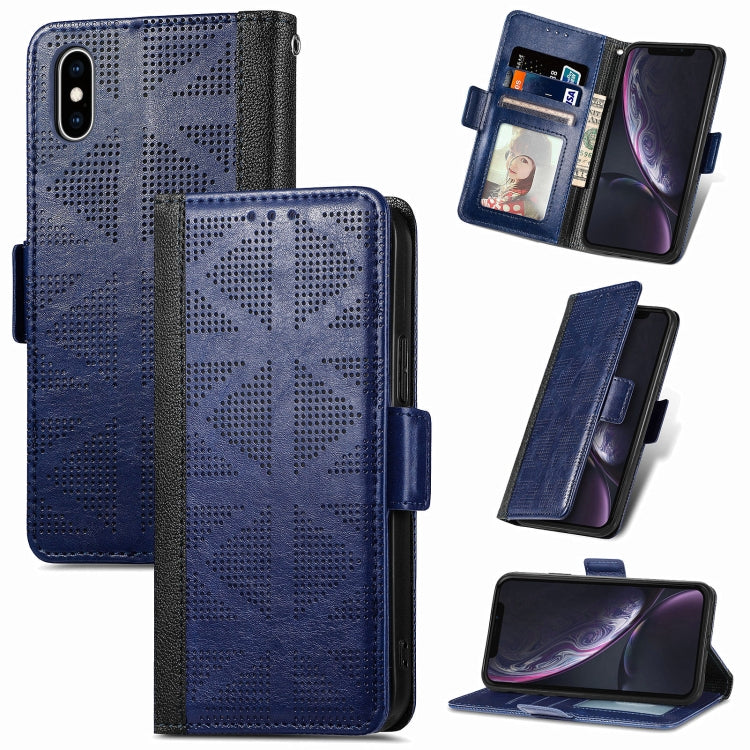 Custodia per telefono a conchiglia in pelle a griglia, For iPhone XS Max, For iPhone XS / X, For iPhone XR, For iPhone SE 2022 / SE 2020 / 8 / 7