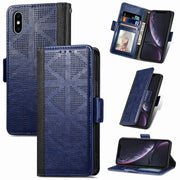 Custodia per telefono a conchiglia in pelle a griglia, For iPhone XS Max, For iPhone XS / X, For iPhone XR, For iPhone SE 2022 / SE 2020 / 8 / 7