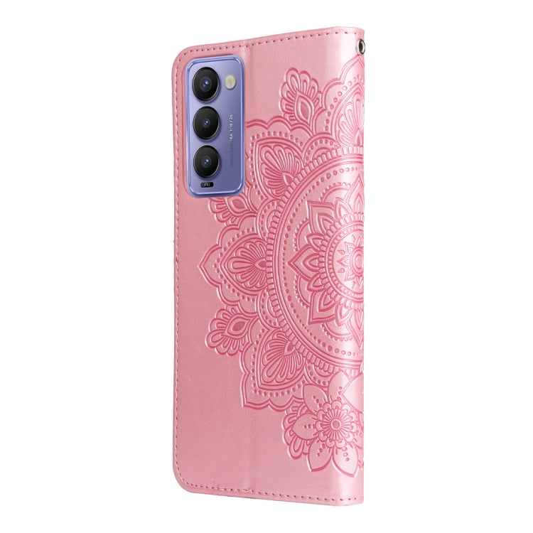 Custodia per telefono in pelle con flip in rilievo con fiori a 7 petali, For Tecno Camon 18/18P, For Tecno Camon 18 Premier, For Infinix Hot 11S, For OPPO Realme C31 4G
