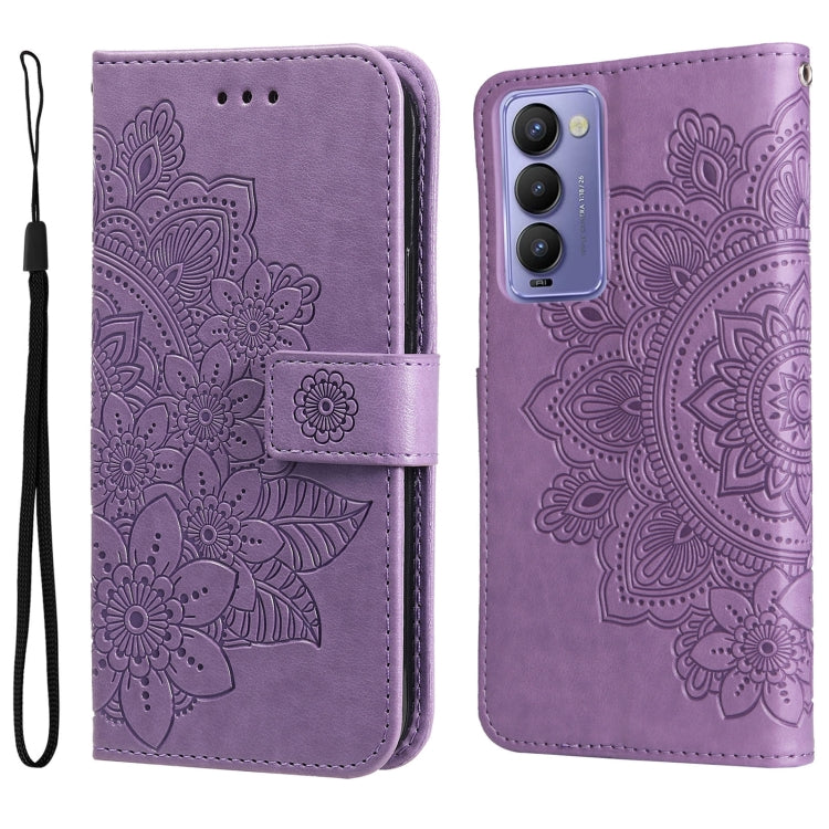 Custodia per telefono in pelle con flip in rilievo con fiori a 7 petali, For Tecno Camon 18/18P, For Tecno Camon 18 Premier, For Infinix Hot 11S, For OPPO Realme C31 4G