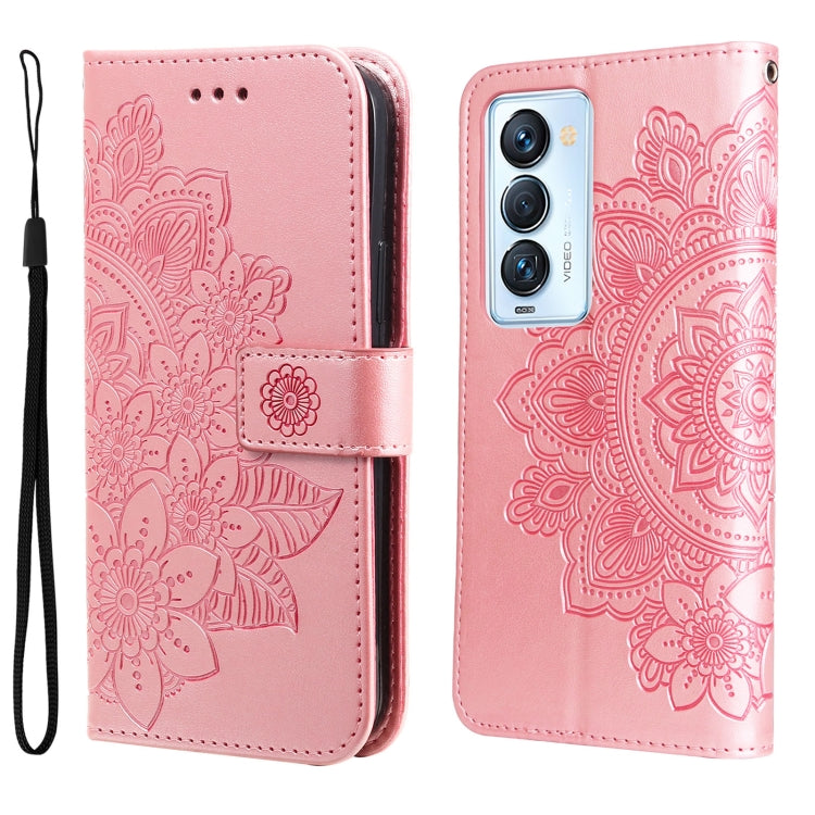Custodia per telefono in pelle con flip in rilievo con fiori a 7 petali, For Tecno Camon 18/18P, For Tecno Camon 18 Premier, For Infinix Hot 11S, For OPPO Realme C31 4G