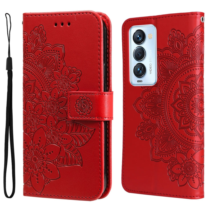 Custodia per telefono in pelle con flip in rilievo con fiori a 7 petali, For Tecno Camon 18/18P, For Tecno Camon 18 Premier, For Infinix Hot 11S, For OPPO Realme C31 4G
