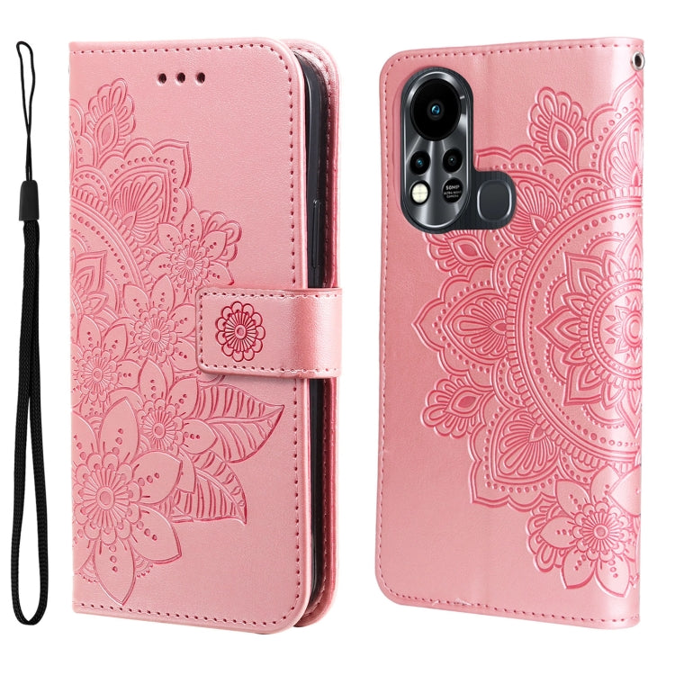 Custodia per telefono in pelle con flip in rilievo con fiori a 7 petali, For Tecno Camon 18/18P, For Tecno Camon 18 Premier, For Infinix Hot 11S, For OPPO Realme C31 4G