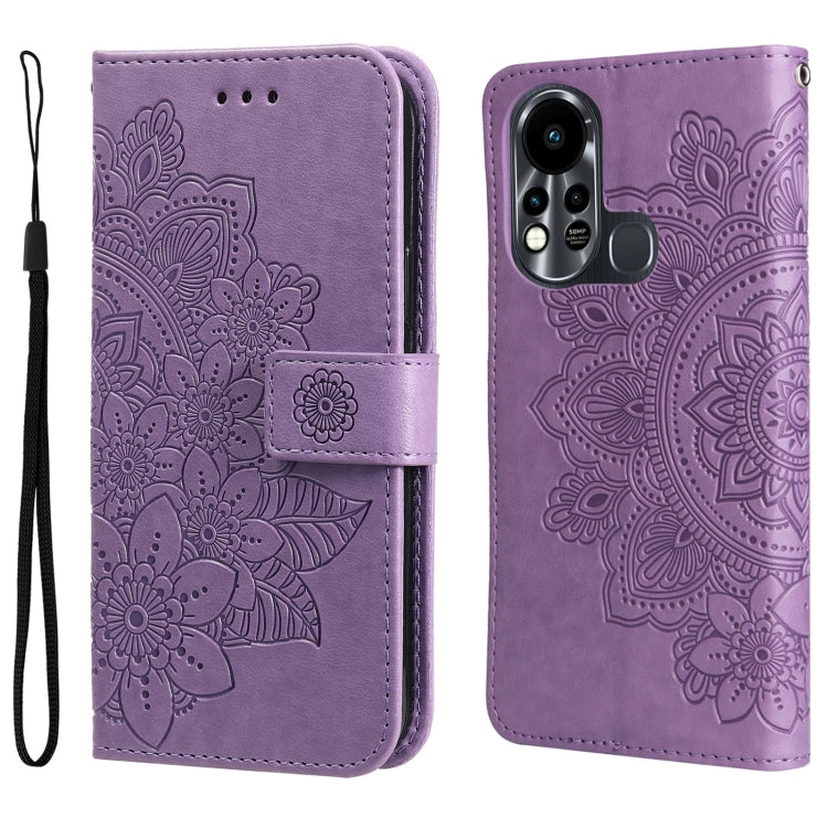 Custodia per telefono in pelle con flip in rilievo con fiori a 7 petali, For Tecno Camon 18/18P, For Tecno Camon 18 Premier, For Infinix Hot 11S, For OPPO Realme C31 4G