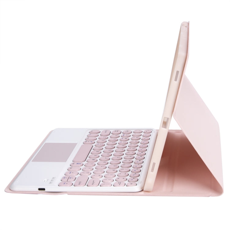 YA610B-A Custodia in pelle per tastiera Bluetooth color caramello Texture al tatto con tasti tondi con touchpad, For Samsung Galaxy Tab S6 Lite 10.4 inch SM-P610 / SM-P615, For Samsung Galaxy Tab A8 10.5 2021 SM-X200 / SM-X205                          ...